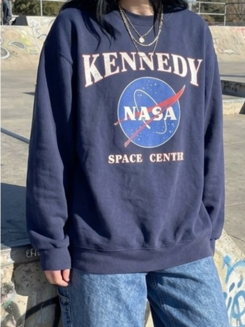 Vintage NASA navy blue pull over sweater Large